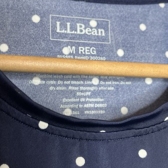 LL Bean Polka Dot Rash Guard Womens Size M Nautical Preppy Beach Sailor Navy - Picture 4 of 5